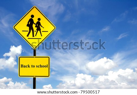 back to school sign and blue sky
