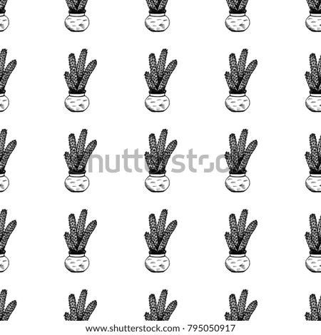 Seamless pattern of hand drawn sketch style Home cactus. Vector illustration.