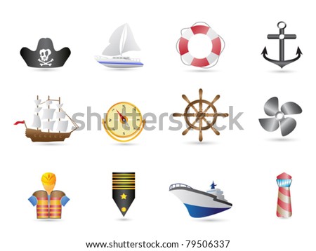 Marine, Sailing and naval icons for design