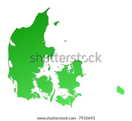 Green gradient Denmark map. Detailed, Mercator projection.