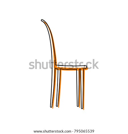 Chair sign illustration. Vector. Black line icon with shifted flat orange filled icon on white background. Isolated.