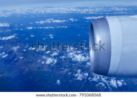 Engine of the on sky plane Aerial photography