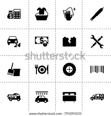 Service icons. vector collection filled service icons. includes symbols such as atm and money sack, tire, suspension, car wash. use for web, mobile and ui design.