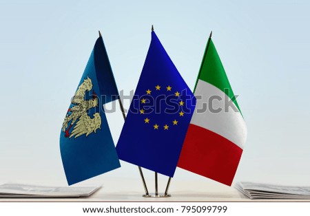 Flags of Friuli European Union and Italy