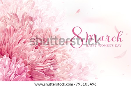 8 March flower vector greeting card with lettering design Royalty-Free Stock Photo #795105496