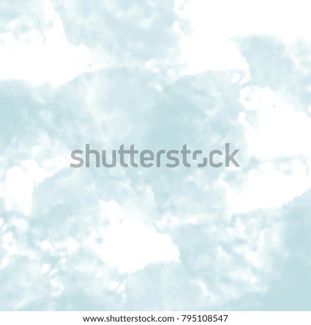 light blue watercolor cloudscape splash pattern on white background, vector illustration
