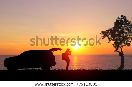 silhouette of Tourist photograph Sea, summer vacation