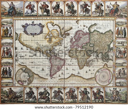 World old map. Created by Nicholas Visscher, published in Amsterdam, 1652