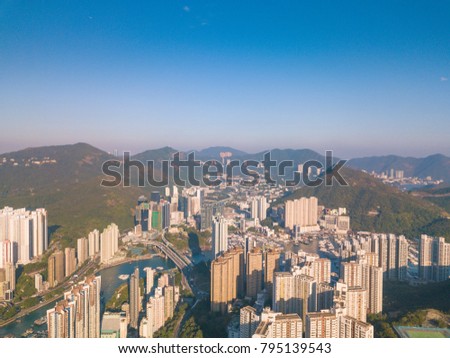 Aerial Photography of Ap Lei Chau and Skyscrapers in Aberdeen,Hong Kong
