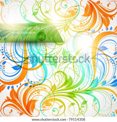 Floral summer design elements with sun shine. Vector Flower abstract bright background for vintage design. eps 10.