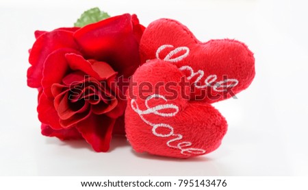 Red rose flower with heart shape isolated on white background
