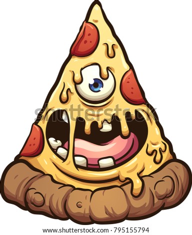 Happy pizza monster. Vector clip art illustration with simple gradients. All in a single layer.