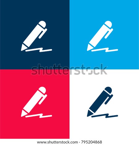 Pen filled writing tool four color material and minimal icon logo set in red and blue