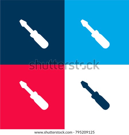 Screwdriver four color material and minimal icon logo set in red and blue