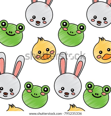 seamless pattern cute animals face image