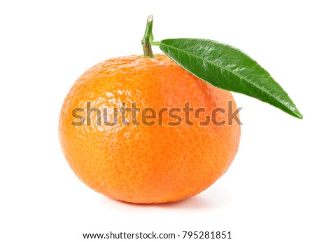 Tangerine or clementine with green leaf isolated on white background Royalty-Free Stock Photo #795281851