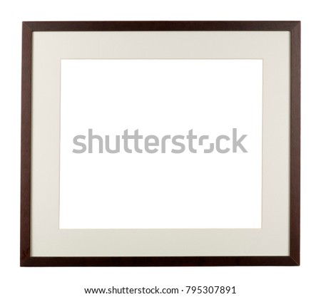 Empty picture frame, plain moulding, dark stained finish with mount