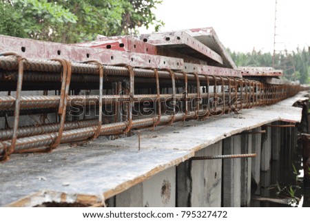 steel bars at dam construction site.