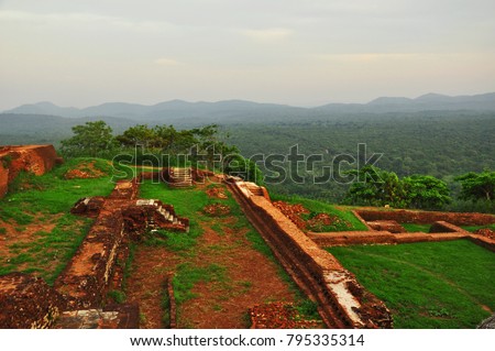 Sigiriya, Sri Lanka - December 2017: Ruins of former Sri Lanka capital -ancient City of Sigiriya - UNESCO World Heritage