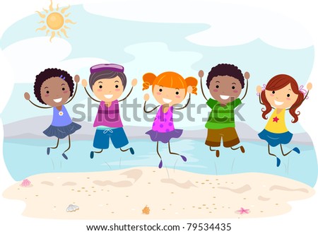 Illustration of Kids Jumping on the Beach