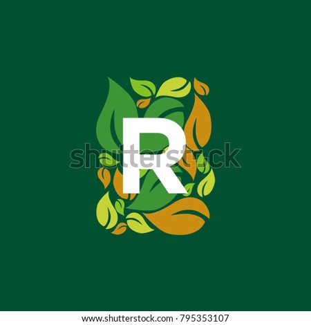 R letter leaf logo design