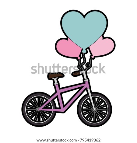 bicycle with love hearts balloons air