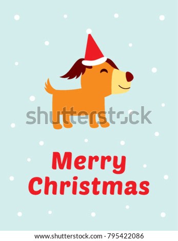 cute puppy dog merry christmas greeting vector