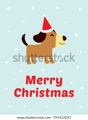 cute puppy dog merry christmas greeting vector