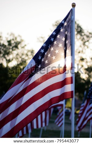 American Flag waving at a memorial park in Boise Idaho.