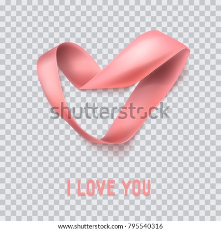 Heart from ribbon St. Valentine day on transperent background. Brochure or poster design. Vector illustration.