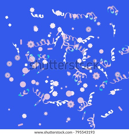 Confetti and serpentine, bright rainbow colored background.Colorful dots.Gentle grey background. Isolated confetti for party in cool colors.Vector illustration for celebration, party, festive,holiday