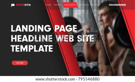 Design landing page for the site with a place for photos and buttons. Black-red template header for the web. Vector banner Royalty-Free Stock Photo #795546880