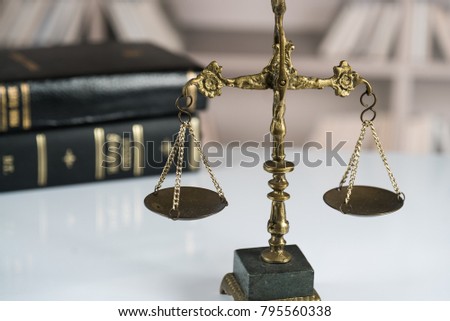 aw and Justice concept. Mallet of the judge, books, scales of justice.