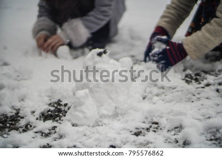 Building snowman on a winter day ,Selective Focus