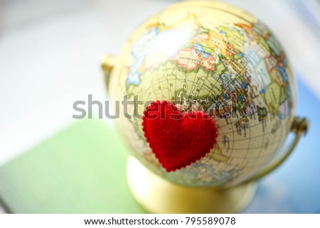 Heart shape on world map ,Love and Save the World for the Next Generation concept, Earth day concept.