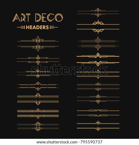 Set of Art deco dividers and headers. Creative template in style of 1920s for your design. Vector illustration. EPS 10