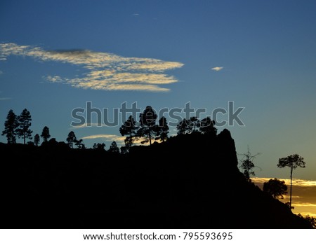 Natural park of Pilancones with splendid blue sky and clouds at sunset, Gran canaria, Canary islands