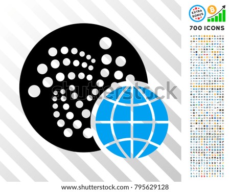 Iota Global icon with 7 hundred bonus bitcoin mining and blockchain images. Vector illustration style is flat iconic symbols design for bitcoin apps.
