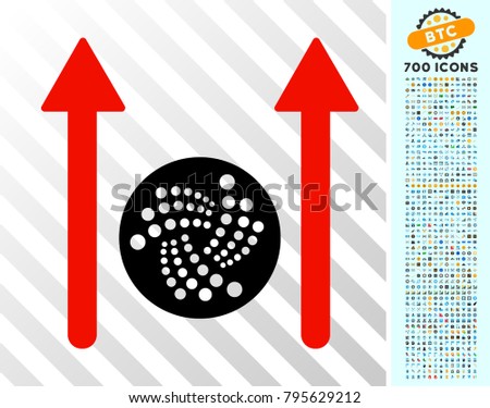 Iota Send Arrows icon with 700 bonus bitcoin mining and blockchain clip art. Vector illustration style is flat iconic symbols design for crypto-currency software.