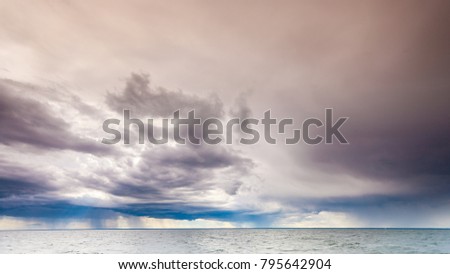 Stormy seascape sea horizon and sky. Natural composition of nature. Landscape. View from ship boat.