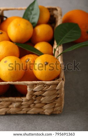 Fresh citrus fruits in crate, food closeup