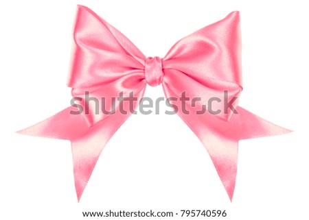 pink ribbon with bow with tails isolated on white background