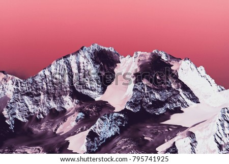 Ultra violet color mountains in the alps switzerland