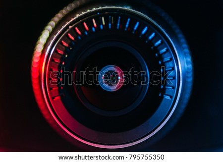 The camera lens with colored light, close photos, close-up