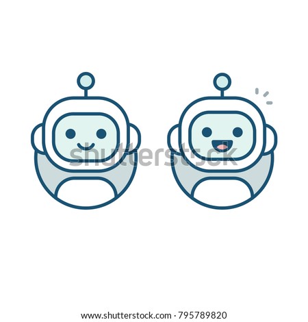 Cute happy robot face avatar. Chat bot vector icon in simple modern flat style. Royalty-Free Stock Photo #795789820