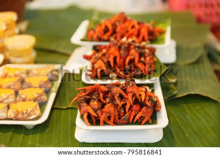 Traditional asian food in local market / Thai food crab / Asia, Thailand