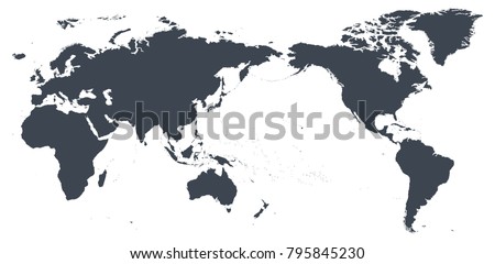 World Map Outline Contour Silhouette - Asia in Center - vector