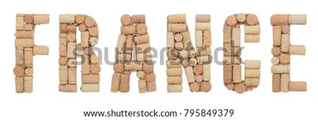 Word France made from wine corks on a white background. Isolated