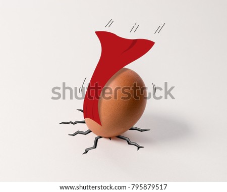 Downfallen superhero Easter egg with red cape on white background.