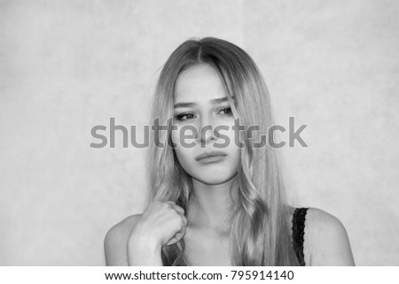 emotions sad emotion. a beautiful beautiful girl with straight white hair. black and white photography